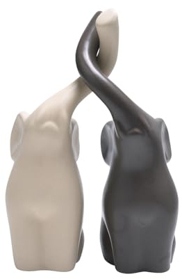 Qaixwuyi Elefanten Pärchen Keramik Skulptur Beige Grau 18 cm Hoch Moderne Deko-Figur 2er Set Hochzeitsdekoration Wohnaccessoires Tischdekoration Tierfigur Dekoration