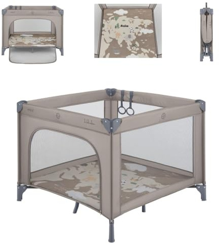 Kikka boo Laufstall Enjoy Matratze Reißverschluss klappbar Tsche Hängegriffe beige