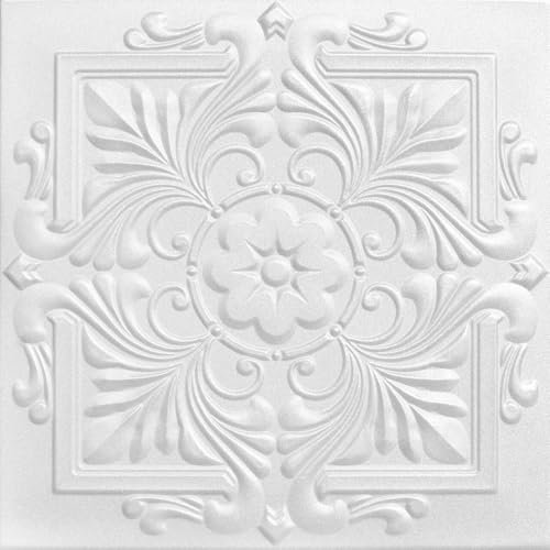 À LA MAISON CEILINGS R14 Victorian Foam Glue-up Ceiling Tile (21.6 sq. ft./Case), Plain White, Pack of 8