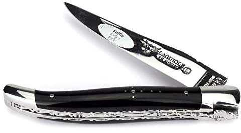 Laguiole en Aubrac Taschenmesser 12 cm - Büffelhorn - Doppelplatine - Klinge 10 cm glänzend - Backen glänzend