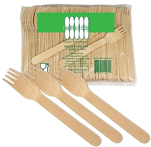 Perfect Stix Green Fork 158-250ct Disposable Wooden Forks (Pack of 250), Plain Forks, 6L x 1.3W