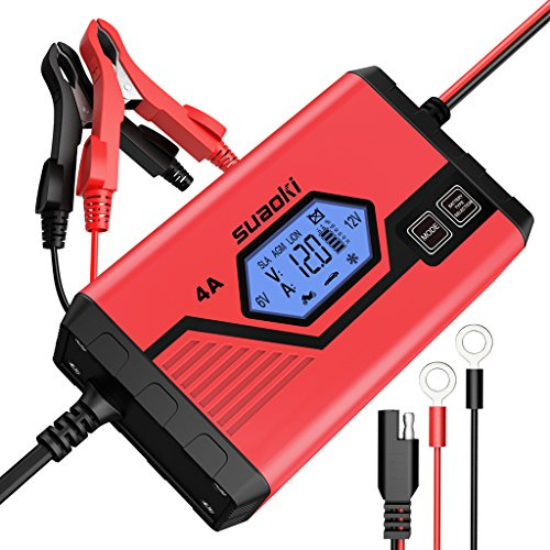 SUAOKI Car Battery Charger and Maintainer 4 Amp 6V 12V Fully Automatic 8-Stage Charging for Cars Truck Motorcycle with LCD Screen, UK Plug and Carry Bag