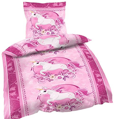 one-home 2 TLG Bettwäsche 135 x 200 cm Einhorn rosa Unicorn Microfaser Garnitur