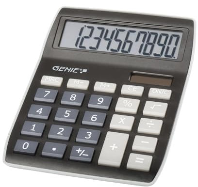 GENIE 840 BK Tischrechner, Dual-Power (Solar und Batterie), kompaktes Design, Schwarz, 1 Stück