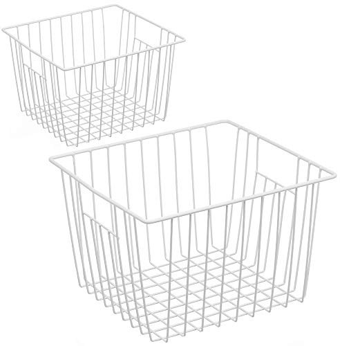 iPEGTOP 30cm Freezer Household Wire Storage Organizer Bins Basket with Handles for Kitchen Pantry Laundry Room Cabinets Closets, Pearl White - Set of 2