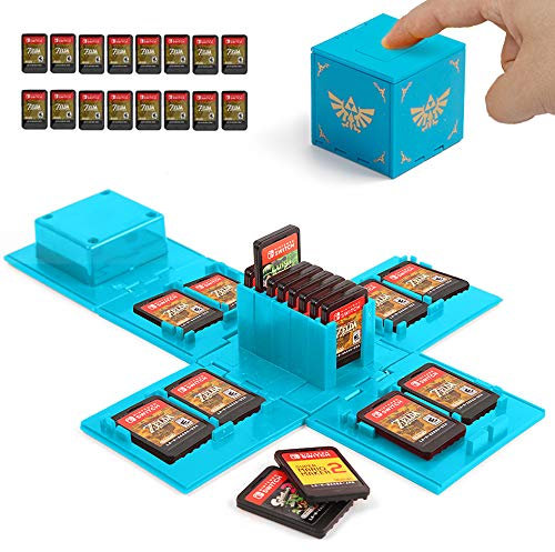 Etui Kompatibel Für Nintendo Switch - Passend für bis zu 16Nintendo Switch Spiele Aufbewahrungssystem Spielkarten Organizer Reisebox Hartschalen Set mit16 Slots Inserts (Zelda Blau)