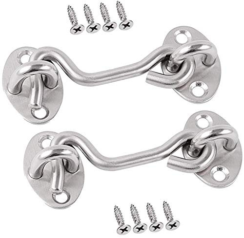 All-Pie 2 Pack Cabin Hook Eye Latch 4 Inch Heavy Duty Lock Hook with Mounting Screws for Barn Door, Bathroom, Window, Sliding Door, Bedroom (Silver)