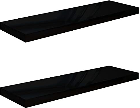 vidaXL 2X Wandregal Schwebend Hängeregal Wandboard Bücherregal Regalbrett Schweberegal CD DVD Regal Dekoregal Hochglanz-Schwarz 80x23,5x3,8cm MDF