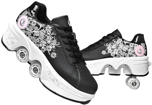 Pinkskattings@ Damen Und Mädchen Rollschuhe Skateboard Schuhe Kinderschuhe Mit Rollen Skate Shoes Rollen Schuhe Sportschuhe Laufschuhe Sneakers Mit Rollen Kinder (Weiß