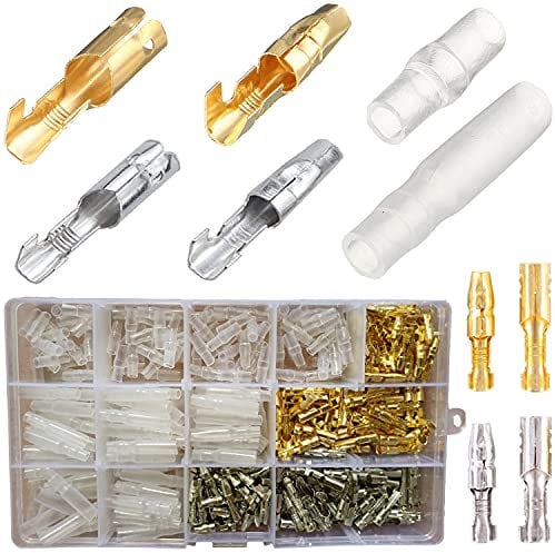 Connettori a Proiettile Kit, 400PCS 3,9mm Bullet Oro Ottone Terminali Filo Maschio e Femmina Bullet Connector Terminali a Crimpare Doppi con Coperchio Isolante per Moto Auto Strumenti elettrici