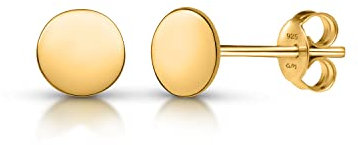 Amberta Damen Minimalistische Ohrstecker aus 925 Sterling Silber: Vergoldete Flache Ohrstecker mit Punkten