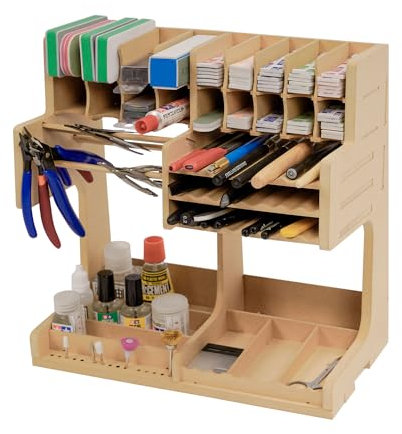 Bucasso Holzmodellbausatz-Organizer-Regal mit MDF-Material,Farbregal,Schraubendreher-/Pinselhalter,für Tamiya-Farben und Werkzeuge,GK1