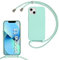 SLWYF Funda Silicona Líquida con Cuerda para iPhone 13, Carcasa Suave Silicona Case con Correa Colgante Ajustable Collar Correa de Cuello Cadena Cordón- Menta Verde