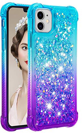 KBIKO-zxl Compatible with iPhone 11 Case Star Glitter Shiny Slim Fit Shockproof Protective Girly Women Crystal Hearts Phone Case Cover for iPhone 11.Blue Purple YBJ