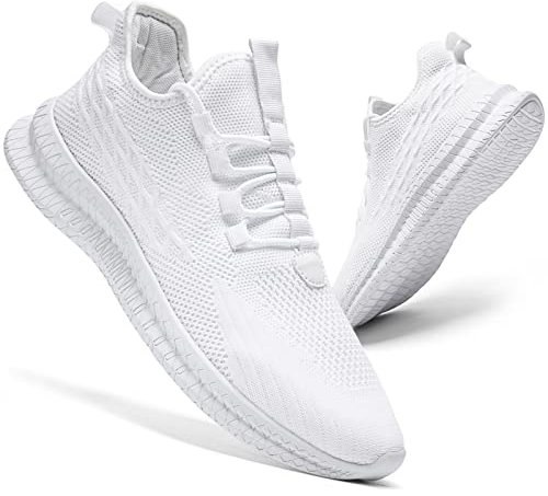 CAIQDM Herren Laufschuhe Laufschuhe Fitness Sport Freizeitschuhe Bequemes Leichtgewicht Atmungsaktiv Weiß 45 EU