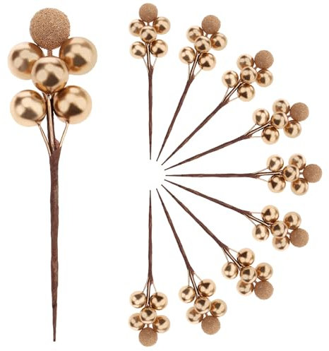 Meiwlong 10 Stück Glitzer Gefälschte Künstlich Gold Beeren Weihnachten Baum Dekoration Schaum Blume Hochzeit Party Requisiten