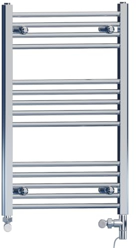 500mm Wide Chrome Dual Fuel Electric Radiator Bathroom Towel Rail Radiator With Thermostatic and Standard Electric Element UK (500 x 800 mm (h), Standard Electric Element)