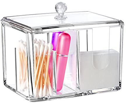 HOLEMZ Make Up Organizer Aufbewahrungsbox Klares Acryl Wattestäbchen Aufbewahrung Behälter für Badezimmer mit Deckel Wattepadspender für Wattestäbchen Lippenstift Pinsel Makeup Schwamm