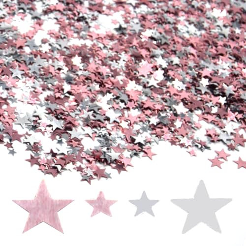 Hocansen 60 Grammi/2 Oncia Stelle Confetti Coriandoli della Tavola 6mm+10mm Metallico Lamina Stelline Paillettes Glitter Stelle Paillettes per Feste Decorazione (Silver+Rose Gold/ZX-XX)