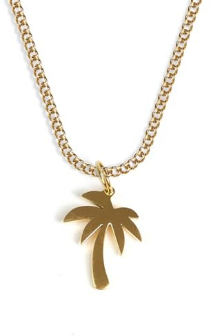 UNSHINEBAR Chaîne palmier avec pendentif pour homme et femme - Collier cubain streetwear avec pendentif palmier en acier inoxydable et or 18 carats - Chaîne imperméable - Longueur réglable de 50 à 55