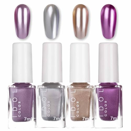 Chrome Nail Polish, 4Pcs Metallic Nail Polish - No UV Needed Quick Drying Chrome Gel Nail Polish Set - Magic Mirror Chrome Nail Varnish Super Shine Long Lasting Nail Polish Nail Art Accessories