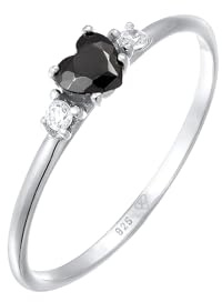 Elli Ring Damen Verlobungsring Herz mit Zirkonia Schwarz 925 Silber