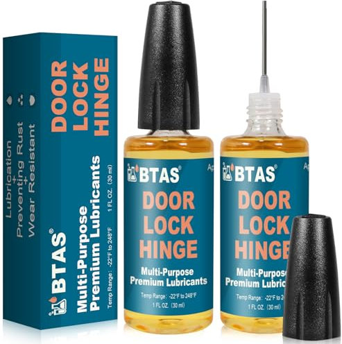 BTAS Lock Door Hinge Squeaky Fix Noise Lubricant Oil Stop Noise for Key Lube with Needle Oiler 1 oz 2 Pcs