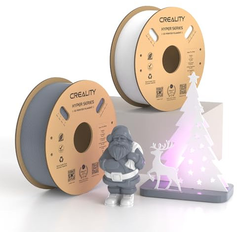 Offizielles Creality Hyper PLA Filament 1,75 mm, 3D Drucker Filament PLA Hochgeschwindigkeits PLA 30–600 mm/s, Maßgenauigkeit +/-0,02 mm, passend für FDM 3D Drucker, 2kg (1kg*2) Weiß + Grau