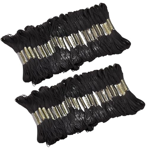 2 confezioni di 48 fili da ricamo nero, per punto croce, 8 m, filo in poliestere, filo da cucito, filo per braccialetti per cucito, nodi e artigianato