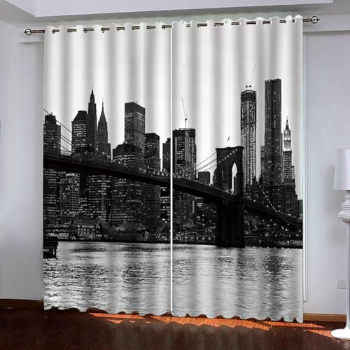 Aozhiswe Vorhang Blickdicht New York Vorhänge New York Gardinen Wohnzimmer Schlafzimmer Verdunklungsvorhänge Thermovorhang 3D Druck Schallschutz Vorhang mit Ösen 2er Set B 132 x H 240 cm a.1578