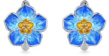 GNOCE Ohrringe Vergissmeinnicht Blumen Creolen 925 Sterlingsilber für Frauen und Mädchen Schmuckgeschenk für Damen