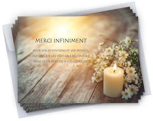 Cadeau Parfait Lot de 25 Cartes de remerciements décès condoléances + 25 Enveloppes autocollantes • Visuel Bougie • Format 10x15 cm