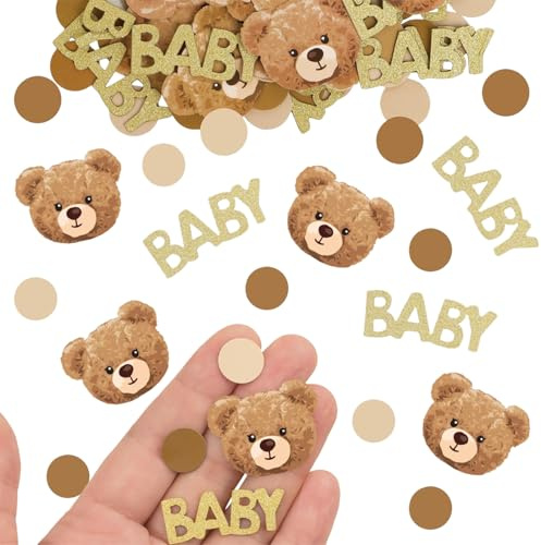 100 Pcs Babyparty Deko Konfetti,Deko Babyparty Tischdeko Mädchen Junge,babyparty Deko Beige,3 Mustern Streudeko Holz,Baby Shower Party Dekoration für Taufe Geburt Party und Geburtstag Dekoration