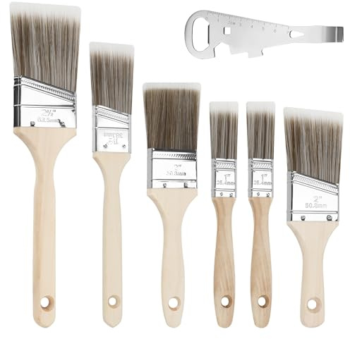 7-Piece Paint Brush Set, 25/38/50/64 mm Varnish Brush, Paint Brush Set, Painting Supplies, Paint Brush with Paint Can Opener, Brush Set for Wood & DIY - High Quality Set for Professionals & DIY