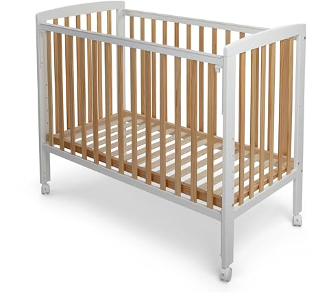 TORAL Cuna Bebe Madera Natural y Blanca - Cuna Colecho Bebe Modelo Verona - Varias Posiciones Lateral Deslizante y 5 Posiciones Somier - con Ruedas de Seguridad con Freno y Mordedor para Barandilla.
