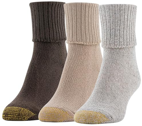 GOLDTOE Women's Bermuda Turn Cuff Socks, 3-Pairs, Brown Mix, Shoe Size: 6-9