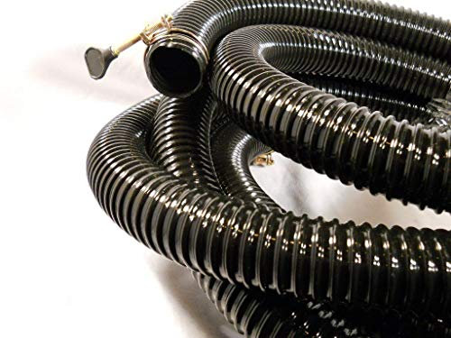 Standard Metric Ribbed Black Pond Hose with Free Hose Clamps 2 (50mm),16' (5m) Roll, Anti Kink Flexible Hosing for Koi Fish Ponds, Aquariums, Watergardens, Fountains & Aquaculture Applications