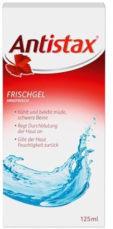 Antistax Fresh Gel, Crema Gambe Gonfie, Crema Gambe Stanche, Estratto Vite Rossa, Mentolo, Olio Essenziale Menta, 1 Confezione 125 ml