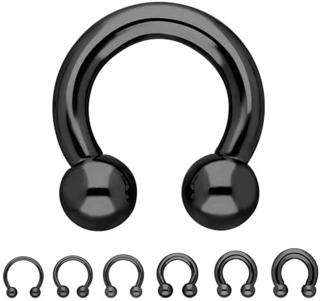Treuheld® Hufeisen Piercing Ring - Schwarz, Dick & Groß - 4mm x 12mm (Kugeln 8mm) Chirurgenstahl CBR - Edelstahl Circular Barbell - Intim, Ohr, Nase uvm.