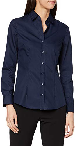 Seidensticker Damen Women Slim Longsleeve Cotton Bluse, Dunkelblau(080613), 34 EU