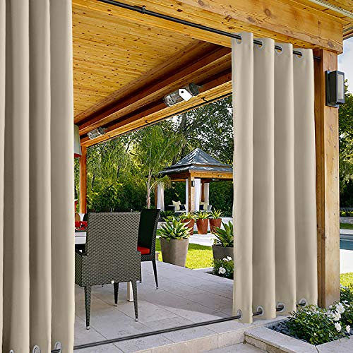ChadMade Rideaux d'extérieur Imperméables, Coupe-Vent à œillets Supérieur et Inférieur Beige L 381 x H 259 CM Occultants Draperie de Gazebo Véranda Terrasse Patio (1 Panneau