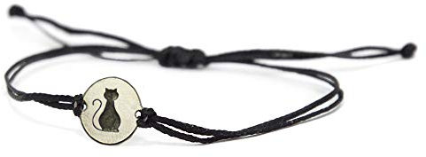 MIZZE Made for Luck Edelstahl-Haustier-Liebhaber-Charme auf doppeltem schwarzem Schnur-justierbarem Armband Männer u. Frauen - wasserdichter, hypoallergener Schmuck (Katzenliebhaber)