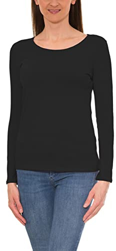 Alkato Damen Langarm Shirt mit O-Ausschnitt, Farbe: Schwarz, Größe: M