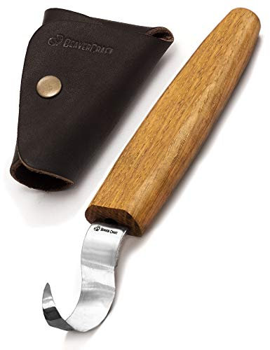BeaverCraft Coltello a uncino Coltello da intaglio a cucchiaio con fodero in pelle Coltello a uncino per intaglio del legno Strumenti per intagliare ciotole e cucchiai Strumenti per intaglio del legno