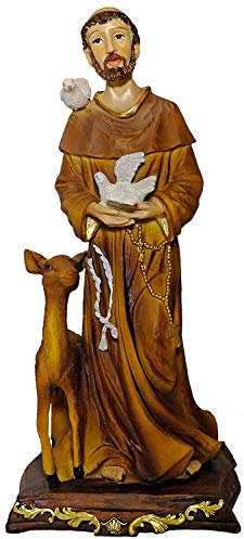 Kaltner Präsente Geschenkidee - 32 cm Heiligenfigur Heiliger Franziskus Franz von Assisi Schutzpatron - Handgemalte Figur auf Sockel - Hochwertiger Kunstguss aus Resin – Dekoration