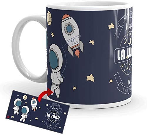 Kembilove Taza de Desayuno Te Quiero hasta la Luna para Parejas con Frases Graciosas - Regalo Original con diseños Coloridos para Parejas, San Valentín - Taza café para Regalar Aniversario