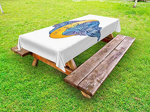 ABAKUHAUS Mond Outdoor-Tischdecke, Antike gewirbelte Wolke, dekorative waschbare Picknick-Tischdecke, 145 x 210 cm, Blasse Orange Flieder
