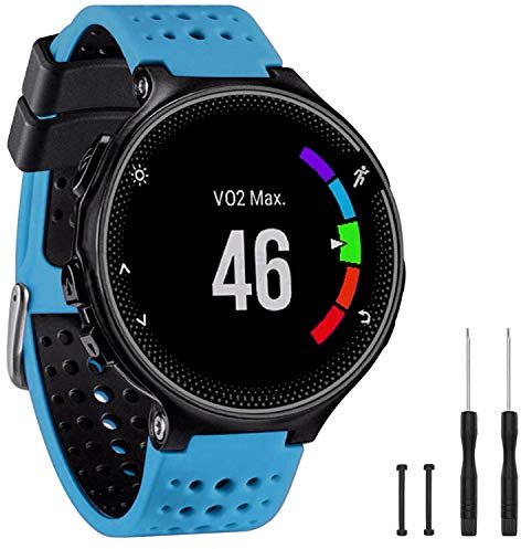 TopPerfekt Bande Compatible avec Garmin Forerunner 235, Bracelet de Remplacement en Silicone Souple pour 220/230/235/620/630/735XT/235 Lite Montre Intelligente pour Femmes Hommes (Bleu Profond/Noir)