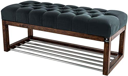 EMRA WOOD LPP 4 Höhe 50cm Dunkelgrau Grau Graphit Sitzbank Bank Hocker Flur Eingang Garderobe Holz Lackiert Antik Schick Elegant Neu OVP Shabby Vintage Handarbeit Nach Mass (80, 40)