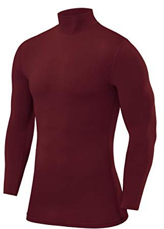 PowerLayer Kompressionsshirt Herren - Compression Shirt Funktionssshirt Langarm - Laufshirt Herren - Mock Neck Sportshirt - Longsleeve Oberteil Unterziehshirt - Cabernet, XL